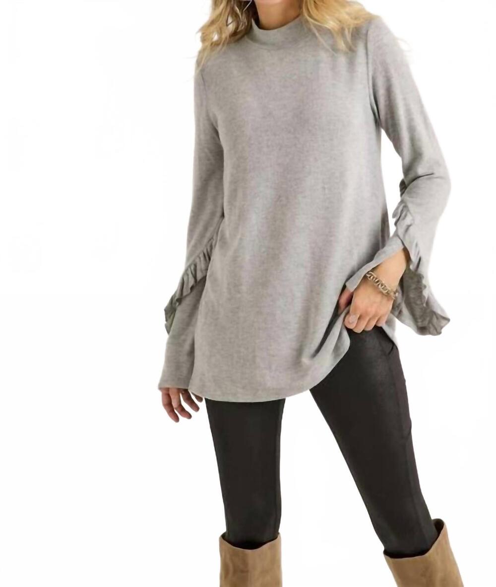 NEW MADELYN brushed hacci mock neck long sleeve top in heather grey